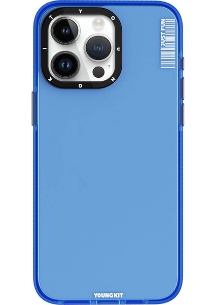 iPhone 15 Pro Max Kılıf Pürüzsüz Düz Arka Yüzey Youngkit Crystal Color Serisi Kapak Mavi
