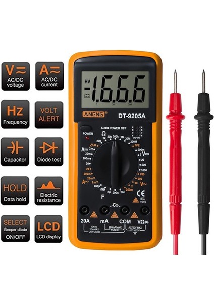 Aneng DT9205A Dijital Profesyonel Multimetre Ac/dc Transistör Test Cihazı Ncv Test Ölçer Analog Otomatik Aralığı Multimetre (Yurt Dışından) indirimleri