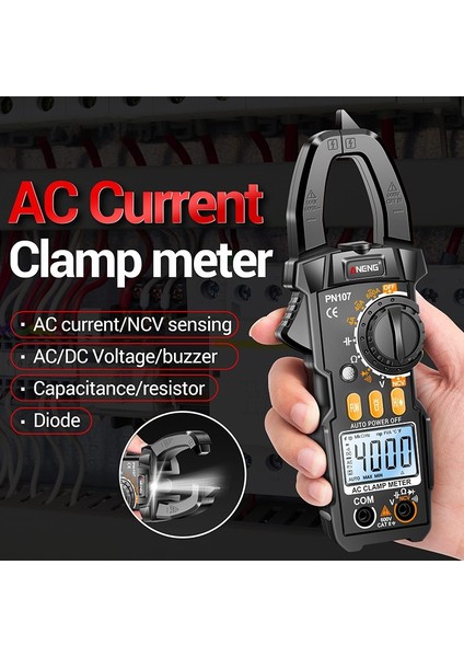 Aneng PN107 Dijital Kelepçe Akım Multimetre Arkadan Aydınlatmalı Ekran Direnç Kapasite Ölçümü Ac/dc Gerilim Ac Akım Ampermetre (Yurt Dışından)