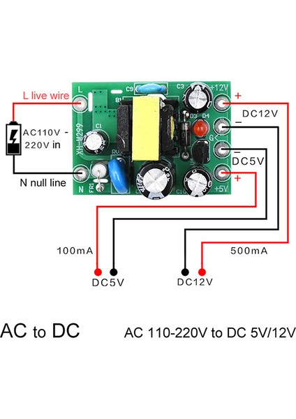 Mini Ac-Dc Dönüştürücü AC110V 220V - Dc 12V 0.2A+5V Modül Kartı (Yurt Dışından)