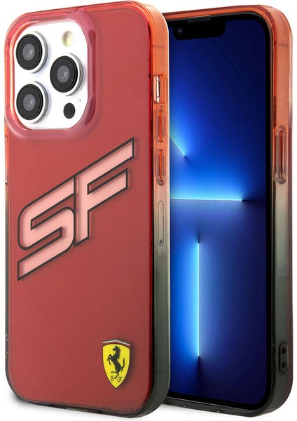 iPhone 15 Pro Kılıf Ferrari Orjinal Lisanslı Transparan Sf Yazılı Kenarları Renk Geçişli Kırmızı