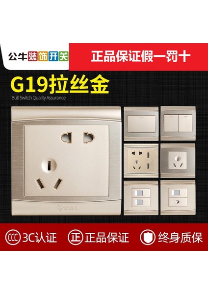 Boğa Anahtar Prizi Gizli Altın G19 Duvar Alüminyum-Magnezyum Alaşımlı Fırçalanmış Ev Duvar Paneli USB ile (Yurt Dışından)