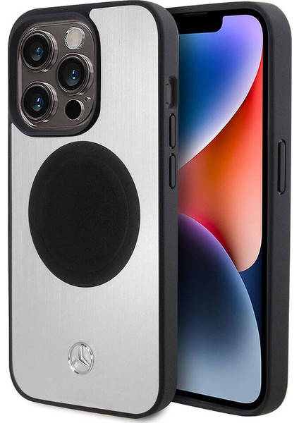iPhone 15 Pro Kılıf Mercedes-Benz Orjinal Lisans Magsafe Şarjlı Alüminyum Metal Yıldız Logolu Gümüş
