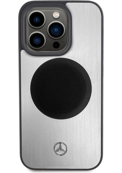 iPhone 15 Pro Kılıf Mercedes-Benz Orjinal Lisans Magsafe Şarjlı Alüminyum Metal Yıldız Logolu Gümüş