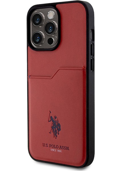 U.S. Polo Assn. iPhone 15 Pro Max Kılıf U.s. Polo Assn. Orjinal Lisanslı Baskı Logolu Pu Kartlıklı Kapak Kırmızı