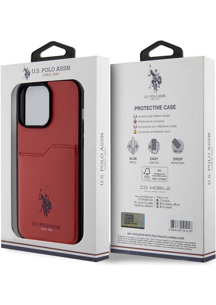 U.S. Polo Assn. iPhone 15 Pro Max Kılıf U.s. Polo Assn. Orjinal Lisanslı Baskı Logolu Pu Kartlıklı Kapak Kırmızı