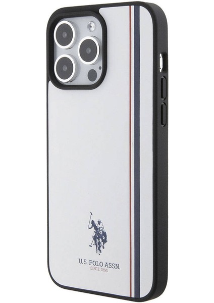 U.S. Polo Assn. iPhone 15 Pro Max Kılıf U.s. Polo Assn. Orjinal Lisanslı Üç Renk Şerit Tasarımlı Baskı Logolu Beyaz