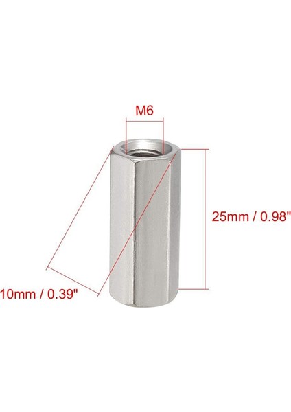 Zoroom 4 Adet M6 x 1 Pitch 25 mm Uzun 304 Paslanmaz Çelik Metrik Altıgen Saplama Uzatma Altıgen Somun (Yurt Dışından)