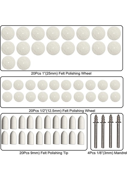 64 Adet Keçe Parlatma Tekerleği Parlatıcı Taşlama Pedi Döner Aletler Için Karışık Set Plastik Cam Metal Takı (Yurt Dışından) fiyatları
