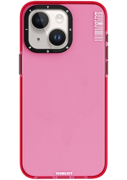 iPhone 15 Kılıf Pürüzsüz Düz Arka Yüzey Youngkit Crystal Color Serisi Kapak Pembe