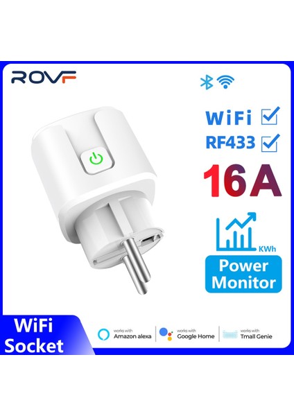 Rovf - Akıllı Soket - WIFI+RF433 - Ab Fişi - 16A - Adaptör Güç Monitörü - Kablosuz Uzaktan Ses Kontrolü Zamanlayıcı - Tuya Google Home Alexa Için Çalışın (Yurt Dışından) fiyatları