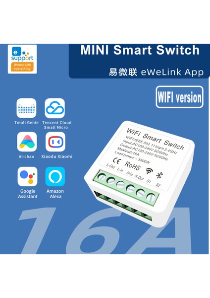 Ewelink Wifi 16A Mını Akıllı Anahtar Destekli 2 Yönlü Kontrol Zamanlayıcı Kablosuz Anahtar Mart Ev Otomasyonu Alexa Google Home ile Uyumlu (Yurt Dışından)