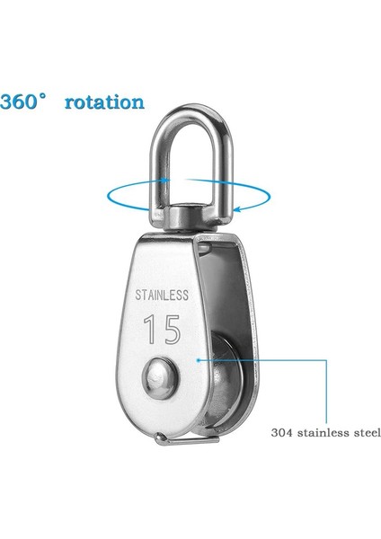 Bradoo-4 Adet Tek Kasnak Bloğu M15 Paslanmaz Çelik Küçük Makaralı Makara Halat Kablosu Için Açık Havada 360°DÖNEBILEN Gümüş Kasnak (Yurt Dışından)