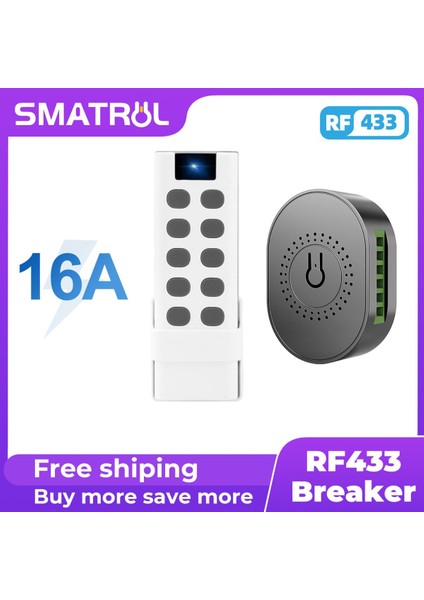 Smatrul - Kablosuz Işık Anahtarı - Mini Kesici Rf 433MHZ - 10 Tuşlu Uzaktan Kumanda - Röle Zamanlayıcı Alıcı - 16A 110V 220V (Yurt Dışından)