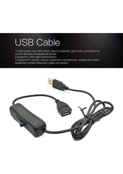 Ha USB Erkek - Dişi Uzatma Kablosu Anahtarlı 4 Çekirdekli 28AWG Bakır Güç Kablosu-Siyah (Yurt Dışından)