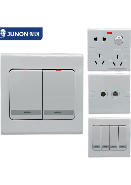 Junlang Anahtar Priz B Serisi 86 Panel Beş Delikli Gözenekli 1/2/3/4-Bit Tek Kontrol Çift Kontrol Tüm Ev Seti (Yurt Dışından)