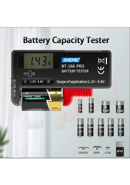 Aneng Dijital Ekran Pil Test Cihazı Aa Aaa CD 9V 1.2V-4.8V Düğme Hücre Volt Test Cihazı (Yurt Dışından)