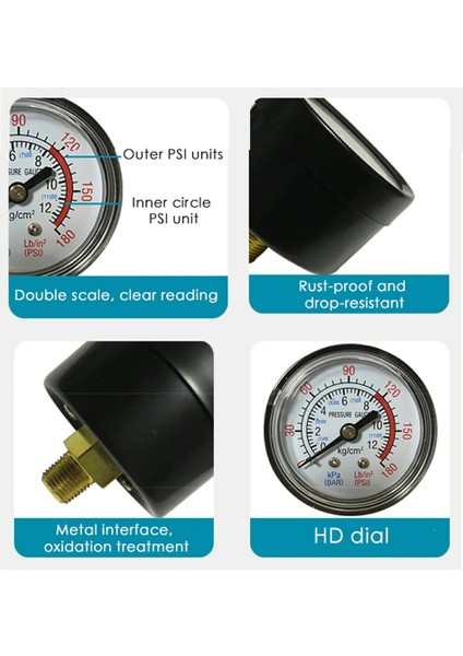 Y50 Hava Kompresörü Basınç Göstergesi Basınç Kalibratörü Çift Ölçekli Manometre - Beyaz (Yurt Dışından) modelleri