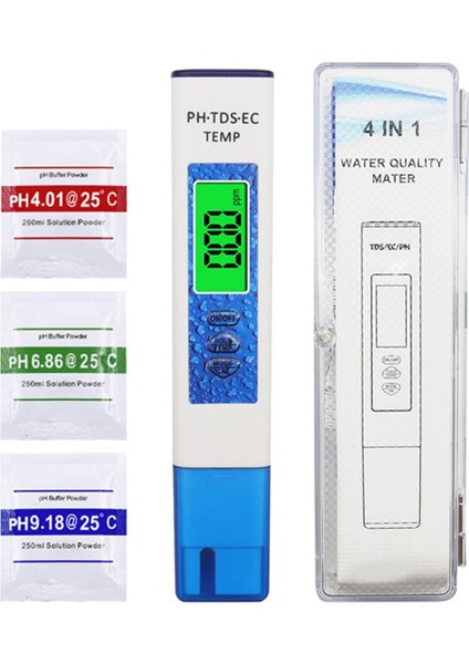 Dijital Su Test Cihazı Ph Test Kalemi 4'ü 1 Arada Yüksek Hassasiyet Probu Tds/temp Kalem Ev Ec Tek Nokta Kalibrasyonu Su Kalitesi Test Ölçer (Yurt Dışından)