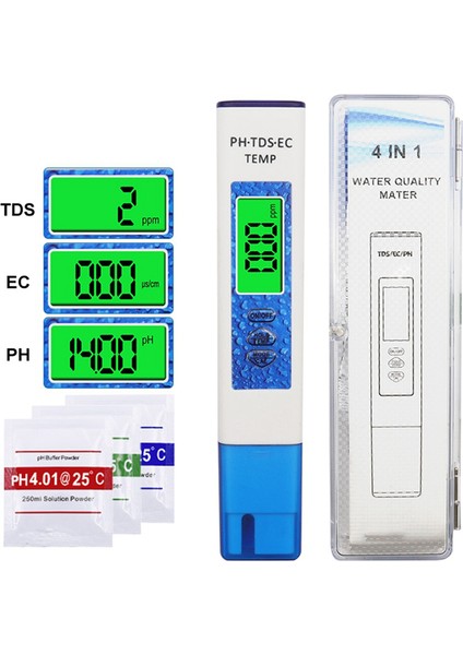 Dijital Su Test Cihazı Ph Test Kalemi 4'ü 1 Arada Yüksek Hassasiyet Probu Tds/temp Kalem Ev Ec Tek Nokta Kalibrasyonu Su Kalitesi Test Ölçer (Yurt Dışından)