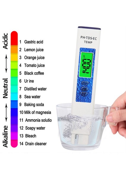 Dijital Su Test Cihazı Ph Test Kalemi 4'ü 1 Arada Yüksek Hassasiyet Probu Tds/temp Kalem Ev Ec Tek Nokta Kalibrasyonu Su Kalitesi Test Ölçer (Yurt Dışından)