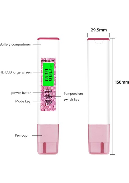 Tds Metre, Dördü Bir Arada Su Kalitesi Test Cihazı, Içme Suyu Kalitesi Test Kiti, Ph Test Kalemi, Asitlik Ölçer Ppm Metre Pembe (Yurt Dışından) fırsatları