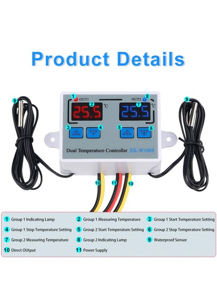 [bestgo]çift Dijital Termostat Sıcaklık Kontrol Cihazı Inkübatör Için Iki Röle Çıkışlı Termoregülatör Isıtma Soğutma XK-W1088 AC110-220V (Yurt Dışından) modelleri