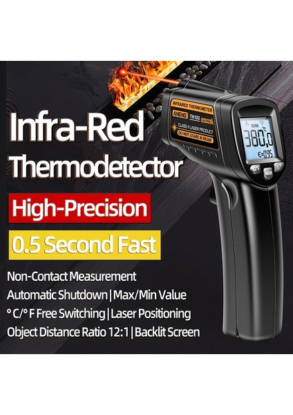 Temassız Kızılötesi Termometre Hızlı Ölçüm Cihazı -20°C-380°C Sıcaklık Test Cihazı (Pilsiz) (Yurt Dışından)
