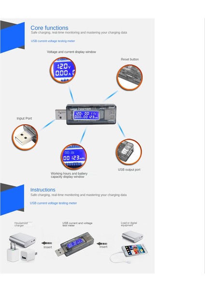 Dc Mobil Şarj Akımı Gerilim Dijital Monitör USB Test Cihazı Akım 0-3A Gerilim 4-20V Test Cihazı Çift Metre Ekran Test Cihazı (Yurt Dışından)