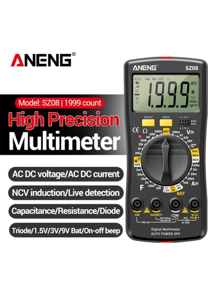 Aneng SZ08 Dijital Multimetre Ultra-Ince Depolama Profesyonel Multimetro Otomatik Voltmetre Ac Dc 220V Direnç Tutma Test Cihazları Yüksek Kalite (Yurt Dışından)