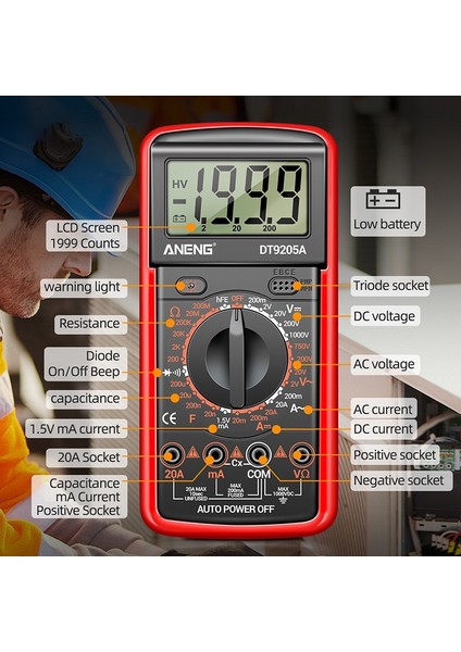 Dijital Multimetre 1999 Otomatik Kademe Sayımı Ac/dc Gerilim Ölçer Ampermetre Ohmmetre (Pilsiz) (Yurt Dışından) indirimleri