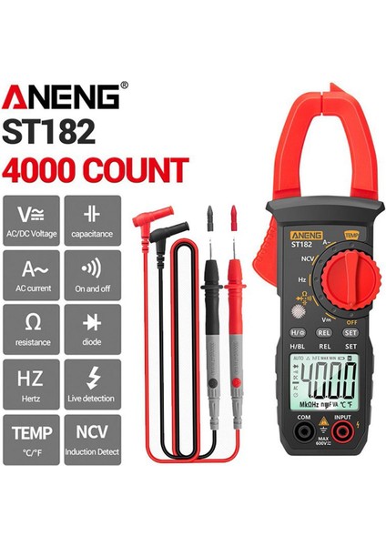 Dijital Multimetre Ac Akım Ampermetre Ac/dc Gerilim Voltmetre Aneng ST182 Kelepçe El Tipi 4000 Count Multimetreler Ohm Gerilim Test Cihazı Arkadan Aydınlatmalı (Yurt Dışından)