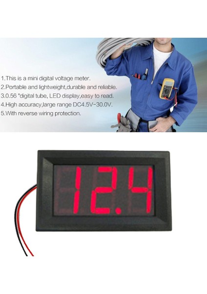 Ma DC4.5V-30.0V 0.56IN 2 Telli LED Dijital Voltmetre Gerilim Ölçer Araba Volt Test Cihazı-Kırmızı (Yurt Dışından) modelleri