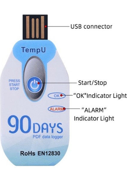 Sıcaklık Veri Kaydedici Tek Kullanımlık Kaydedici 90 Gün Soğuk Zincir Kullanımı (Yurt Dışından) indirimleri