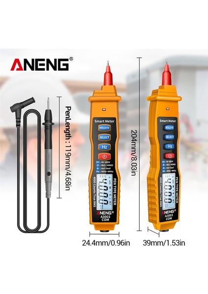 Aneng A3003 Dijital Multimetre Kalem Tipi Metre 4000 Sayım Temassız Ac/dc Gerilim Direnç Kapasite Hz Test Cihazı Aracı Sarı (Yurt Dışından) indirimleri