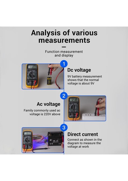Profesyonel Alet LCD Dijital Multimetre Ampermetre Voltmetre Ac ve Dc Gerilim Diyot Test Cihazı Direnç Ölçer Devre Kontrol Cihazı Buzzer ile Test Probu Multitester (Yurt Dışından)