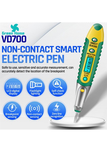 Green Home Elektrik Test Kalemi Okunması Kolay Temassız Ac Dc 12-250V Gerilim Test Kalemi (Yurt Dışından)
