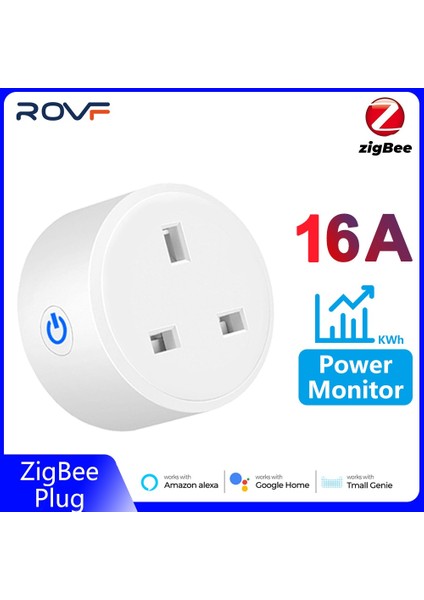 Rovf Zigbee Fiş Akıllı Soket Kablosuz Uzaktan Ses Kontrolü Güç Enerji Monitör Zamanlayıcı 16A Ingiltere Fişi Tuya Smart Alexa/google Home/tmall Genie (Yurt Dışından)