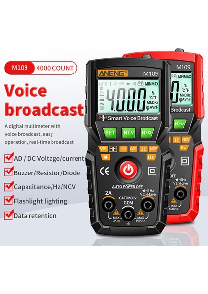 Aneng M109 Dijital Multimetre 4000 Sayım Ac/dc Ses Yayını Elektrik Aletleri Test Cihazı Otomatik Multimetro Profesyonel Metre (Yurt Dışından)