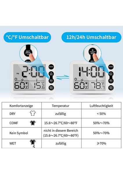 LCD Ekranlı Termometre ve Higrometre, Oda Termometresi, Çalar Saat, Bebek Odasından Oluşan 2'li Set (Yurt Dışından) fırsatları