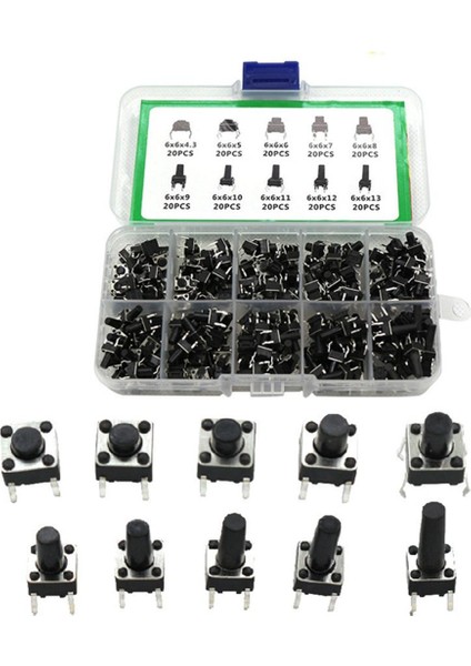 200PCS Işık Dokunmatik Düğme Anahtar Anahtarı Dokunmatik Düğme Anahtar Anahtarı Kutusu Seti 10 Çeşit Özellikler (Yurt Dışından)