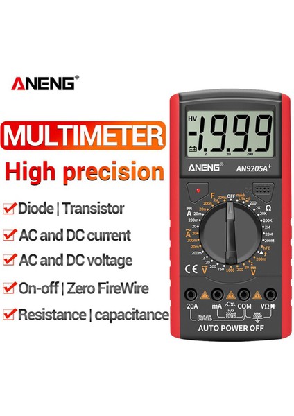 AN9205A+ LCD Ekran 1999 Sayım Transistör Diyot Metre Test Cihazı Ac/dc Akım Gerilim Dijital Multimetre Test Voltmetre Weerstand Kapasite (Yurt Dışından)