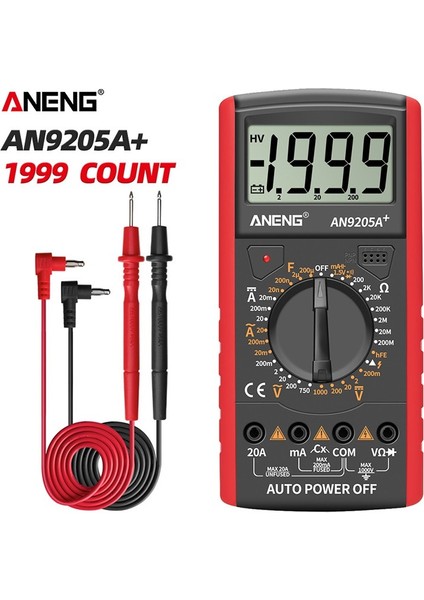 AN9205A+ LCD Ekran 1999 Sayım Transistör Diyot Metre Test Cihazı Ac/dc Akım Gerilim Dijital Multimetre Test Voltmetre Weerstand Kapasite (Yurt Dışından)
