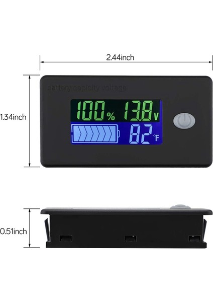 Kapasite Monitörü, 10-100V Metre, 12V 24V 48V Yüzde Gerilim Fahrenheit Sıcaklık Göstergesi Ölçer (Yurt Dışından)