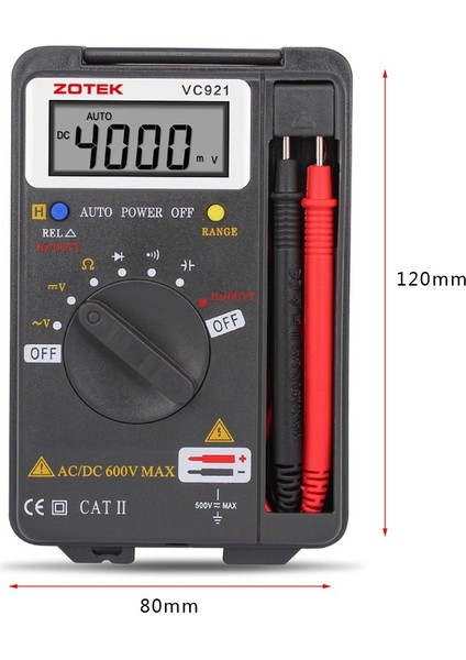 Ma Zotek VC921 Mini Taşınabilir Dijital Otomatik Ayarlamalı Multimetre Cep Multimetre-Siyah (Yurt Dışından)