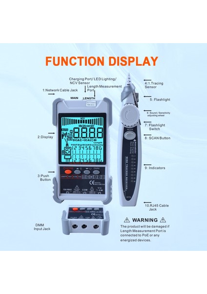 ET618 LCD Ekran Analogları ile Ağ Kablosu Test Cihazı Dijital Arama Poe Test Kablosu Tel Haritası Test Cihazı Kimlik Eşleme Aracı(A) (Yurt Dışından)