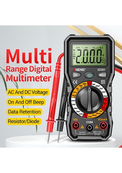 Aneng SZ301 Dijital Multimetre 2000 Sayım Gerilim Test Cihazı Akım Ölçme Metre Aracı (Yurt Dışından)