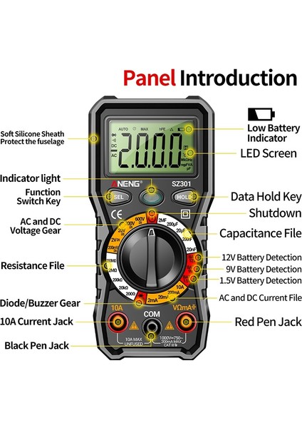 Aneng SZ301 Dijital Multimetre 2000 Sayım Gerilim Test Cihazı Akım Ölçme Metre Aracı (Yurt Dışından) fırsatları