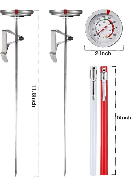 Bradoo-2 Parça Paslanmaz Çelik Termometre Anında Okuma Kadranlı Termometre 11.8 Inç Uzun Kök Kızartma Termometresi (Yurt Dışından) fırsatları