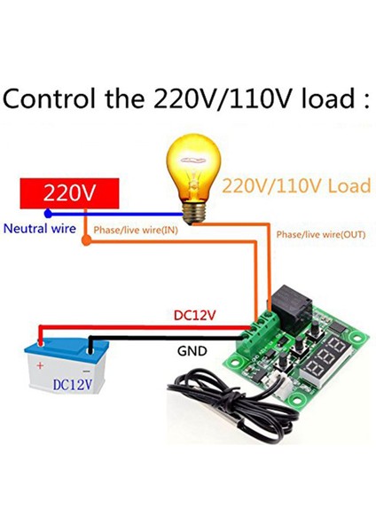 2x W1209 Dc 12V Termostat Sıcaklık Kontrol Anahtarı Termometre Kontrol Cihazı, Dijital LED Ekranlı, Kılıflı (Yurt Dışından)